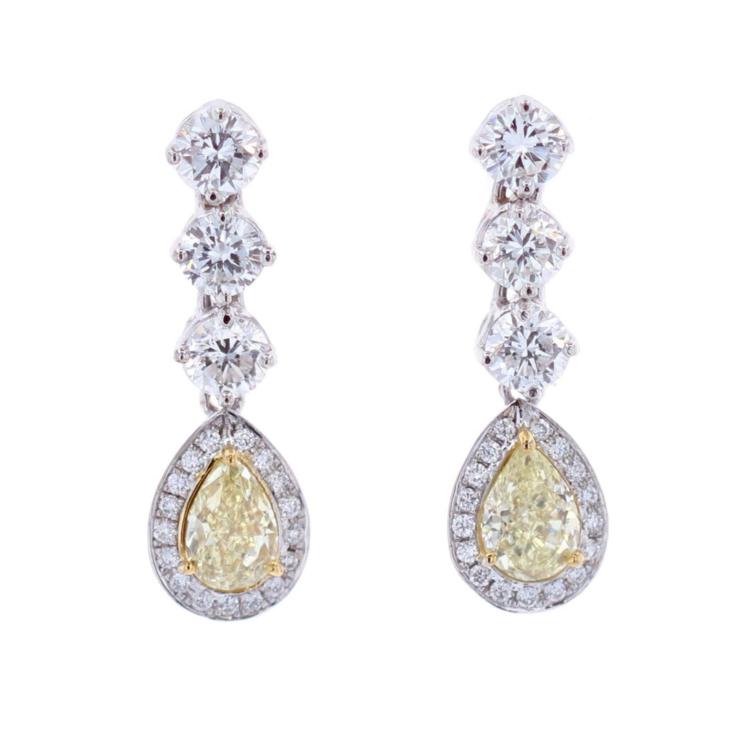 18KT White and Yellow Gold 4.28ctw Yellow and White Diamond Dangle Estate Earrings