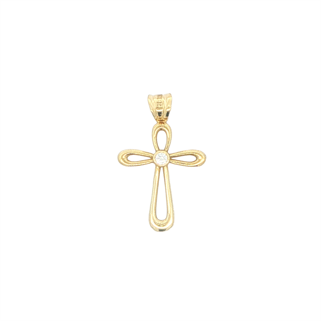 10KT Yellow Gold CZ Solitaire Cross (2 x 1.5cm)