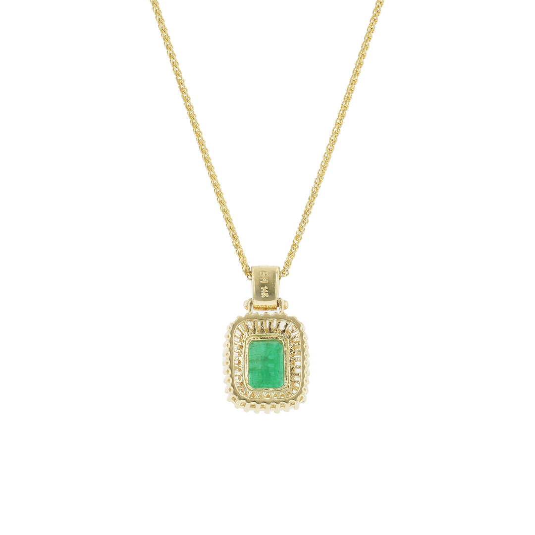 14KT Yellow Gold Emerald Cut Emerald & 0.65cttw Diamond Estate Pendant with Chain 18"
