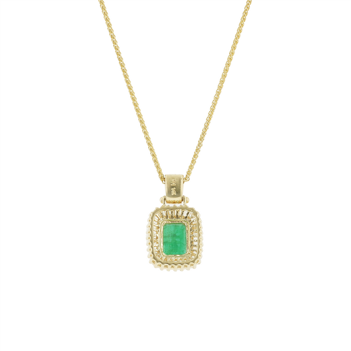 14KT Yellow Gold Emerald Cut Emerald & 0.65cttw Diamond Estate Pendant with Chain 18"