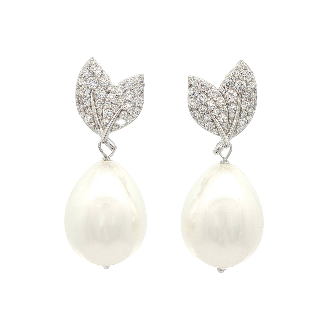 REIGN Sterling Silver CZ White Pearl Drop Earrings