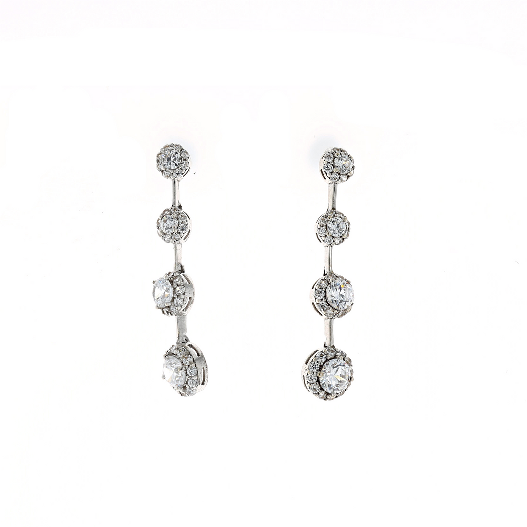 18KT White Gold CZ Dangle Earrings