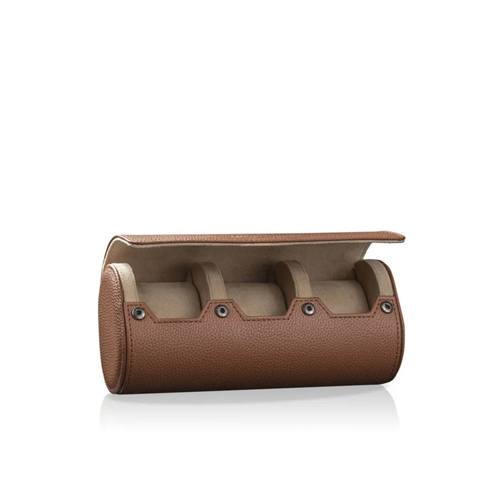HEISSE & SOHNE "Charles 3" Triple Watch Roll in Brown & Cream