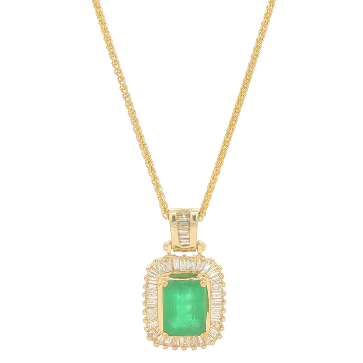 14KT Yellow Gold Emerald Cut Emerald & 0.65cttw Diamond Estate Pendant with Chain 18"