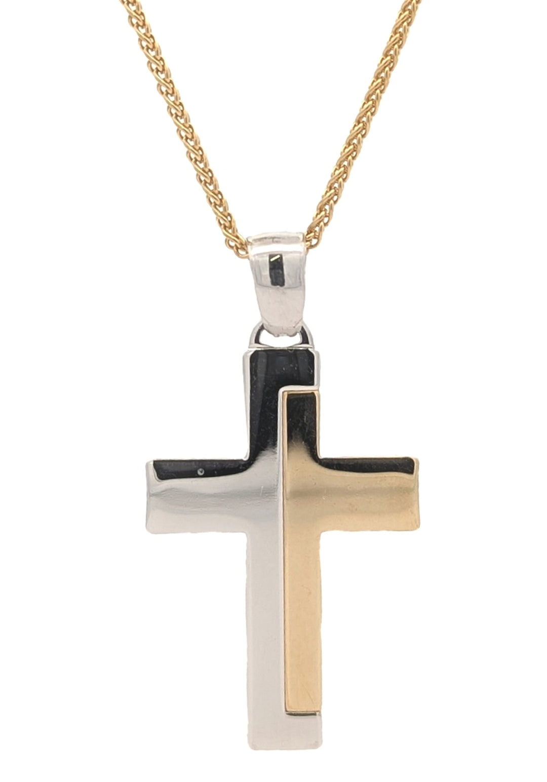 10KT Yellow and White Gold Cross 22" Necklace