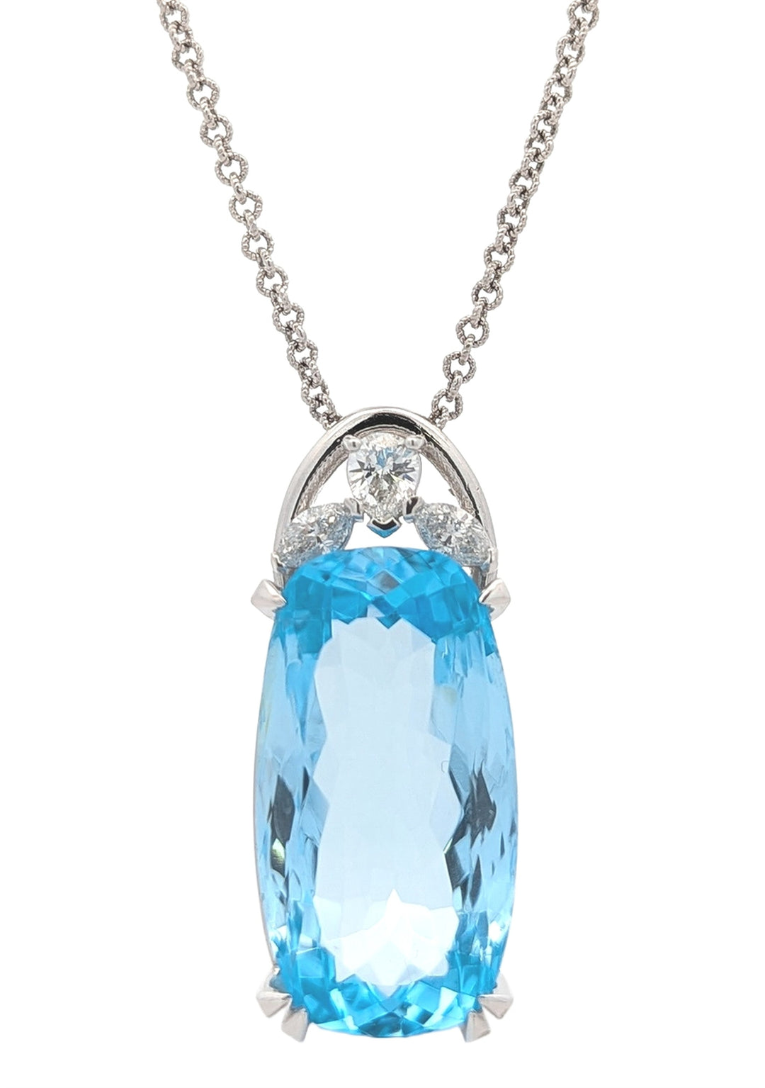 14KT White Gold Blue Topaz and Diamond Estate Pendant