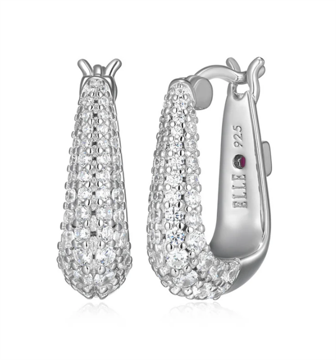 Sterling Silver ELLE "Citadel" White Cubic Zirconia Hoop Earrings