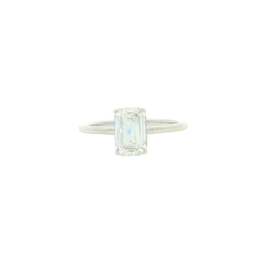 14KT White Gold 1.61ctw Lab Grown Emerald Cut Diamond Engagment Ring with Hidden Halo