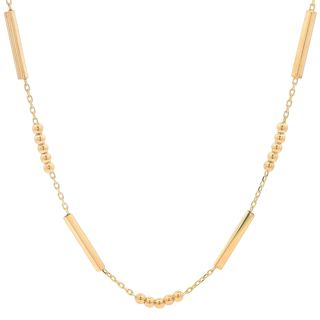 10KT Yellow Gold Bead and Bar Necklace 18 + 2"