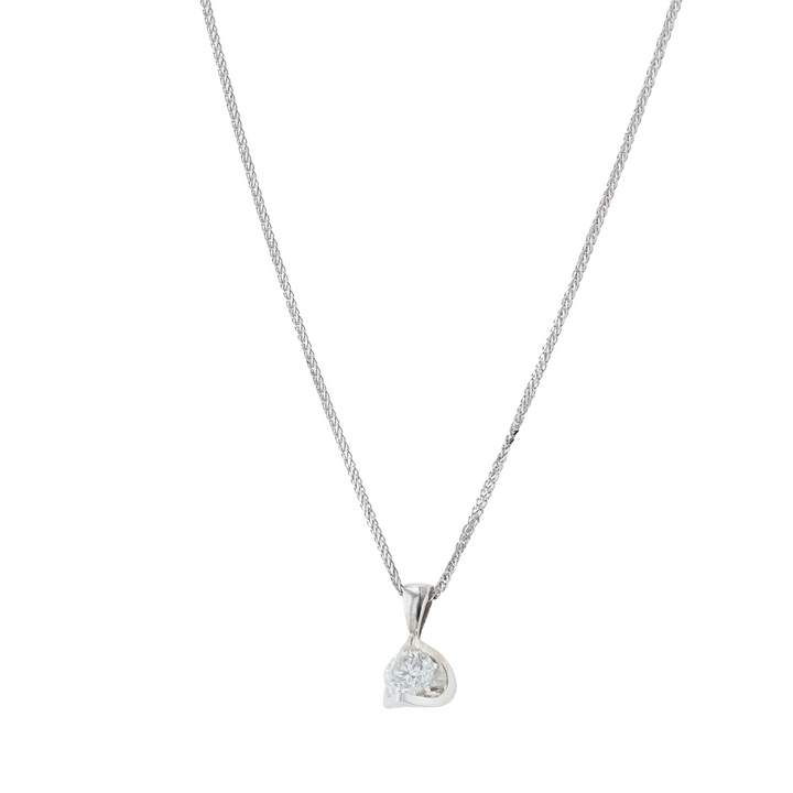 14KT Canadian White Gold 0.50ct Canadian Solitaire Diamond Pendant and Wheat Chain 18"