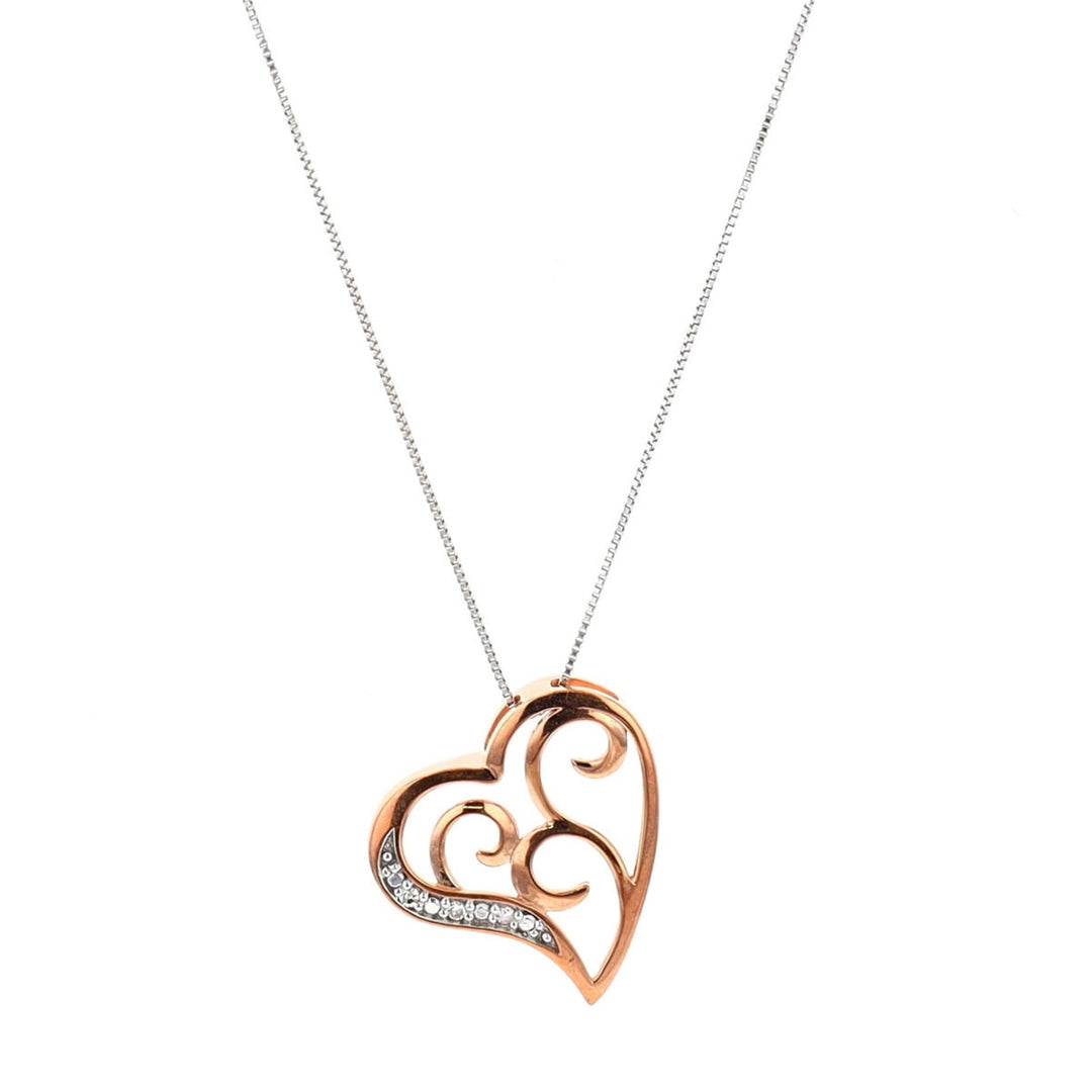 10KT Rose and White Gold 0.015ctw Diamond Heart Necklace