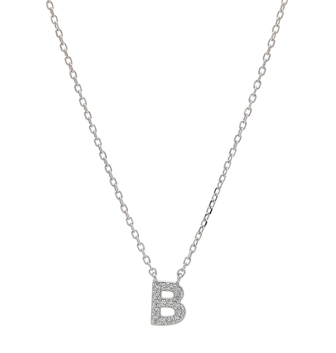 REIGN Sterling Silver Rhodium Plated CZ "B" 18" Necklace