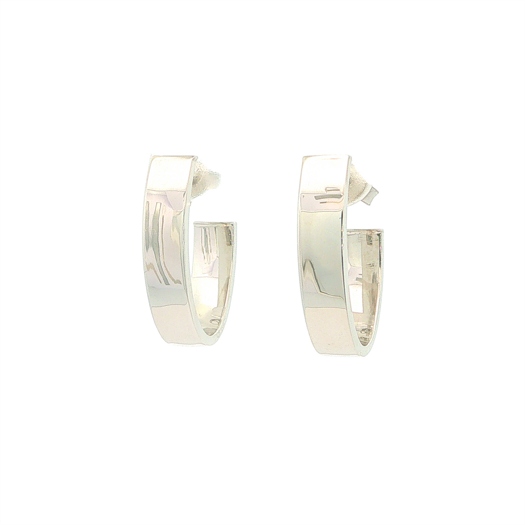 10KT White Gold Oval Half Hoop Earrings