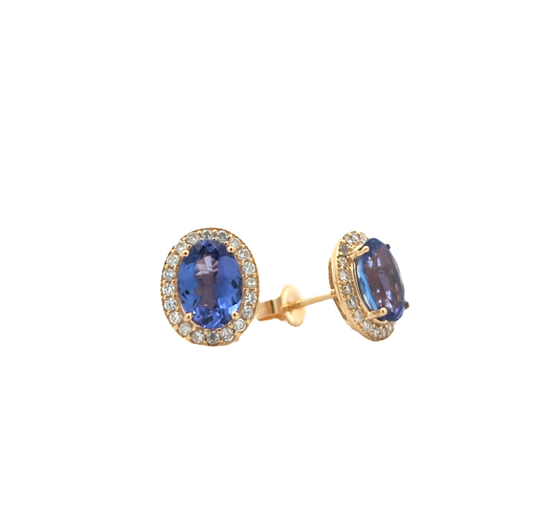 14KT Yellow Gold Natural Tanzanite and 0.30ctw Diamond Estate Stud Earrings