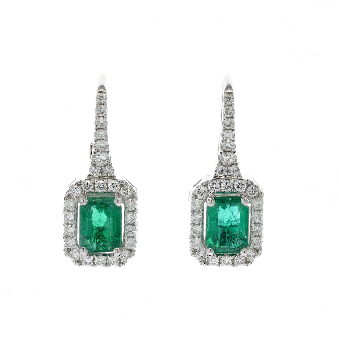 18KT White Gold Emerald and 0.57ctw Diamond Drop Earrings