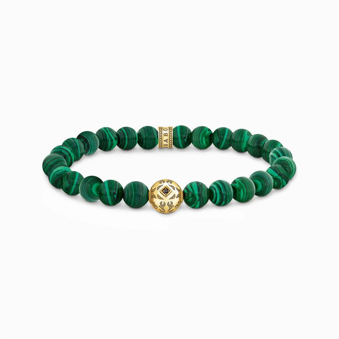 Thomas Sabo Sterling Silver Gold Plated Green Malachite Bead Bracelet