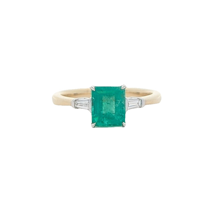 14KT Yellow and White Gold Emerald and 0.12ctw Diamond Ring