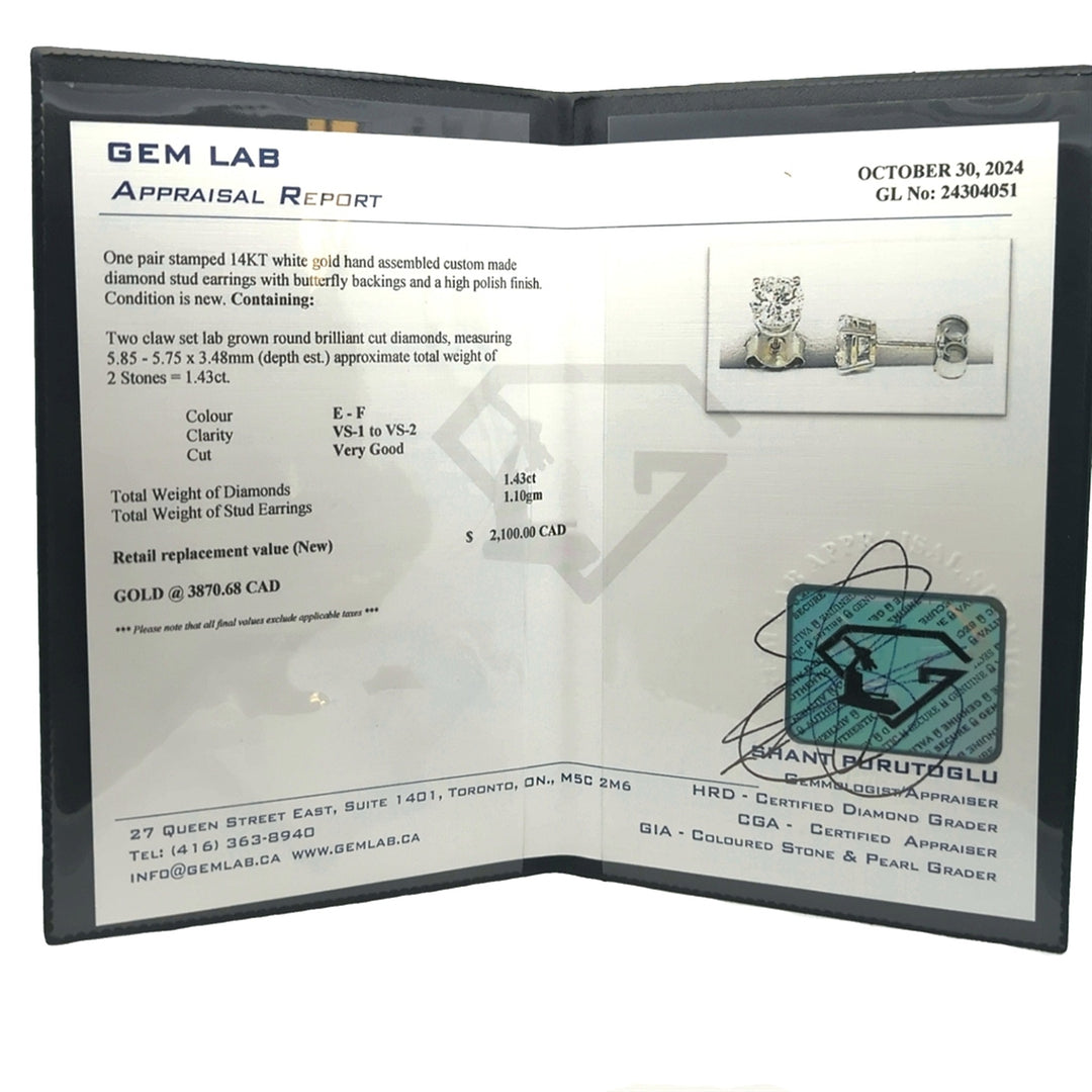 14KT White Gold 1.43ctw Lab Grown Diamond Stud Earrings