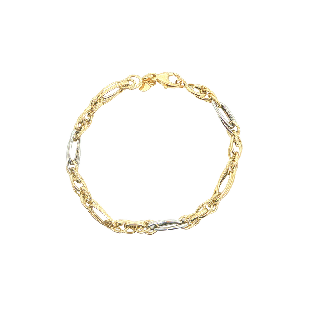 14KT Yellow and White Gold Fancy Link Bracelet 7"