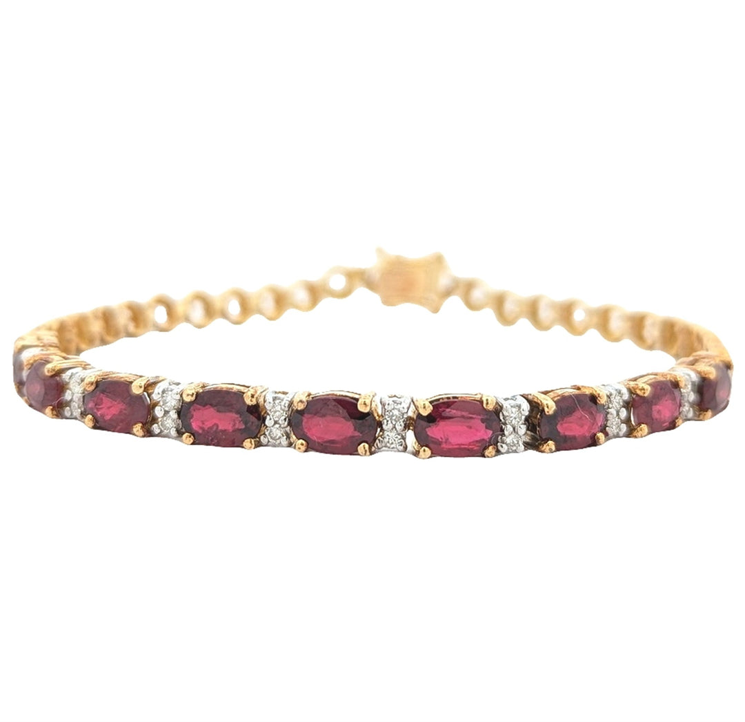 18KT Yellow and White Gold Natural Ruby and 0.19ctw Diamond Estate Bracelet