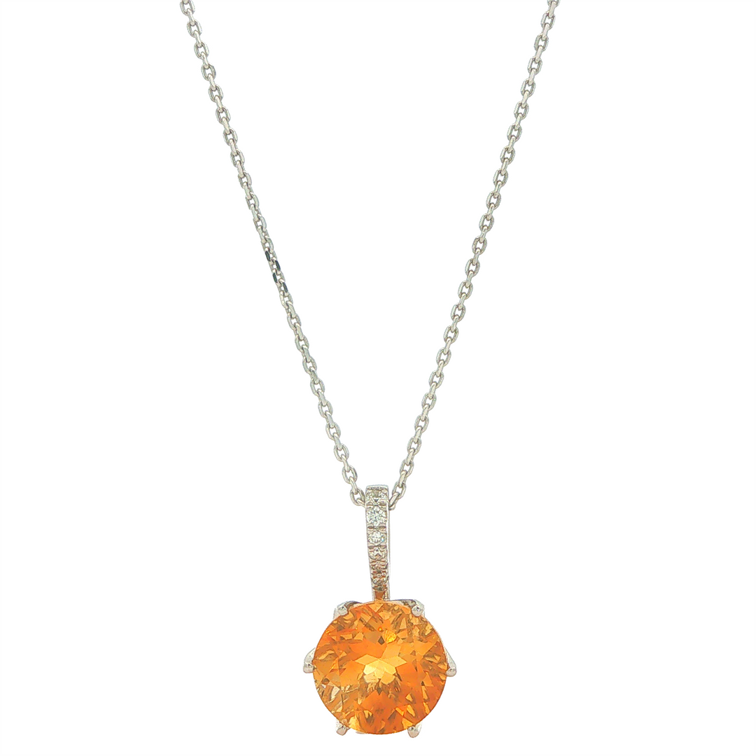 14KT White Gold Citrine Pendant with 0.05ctw Diamond Accent on an 18" Cable Link Chain