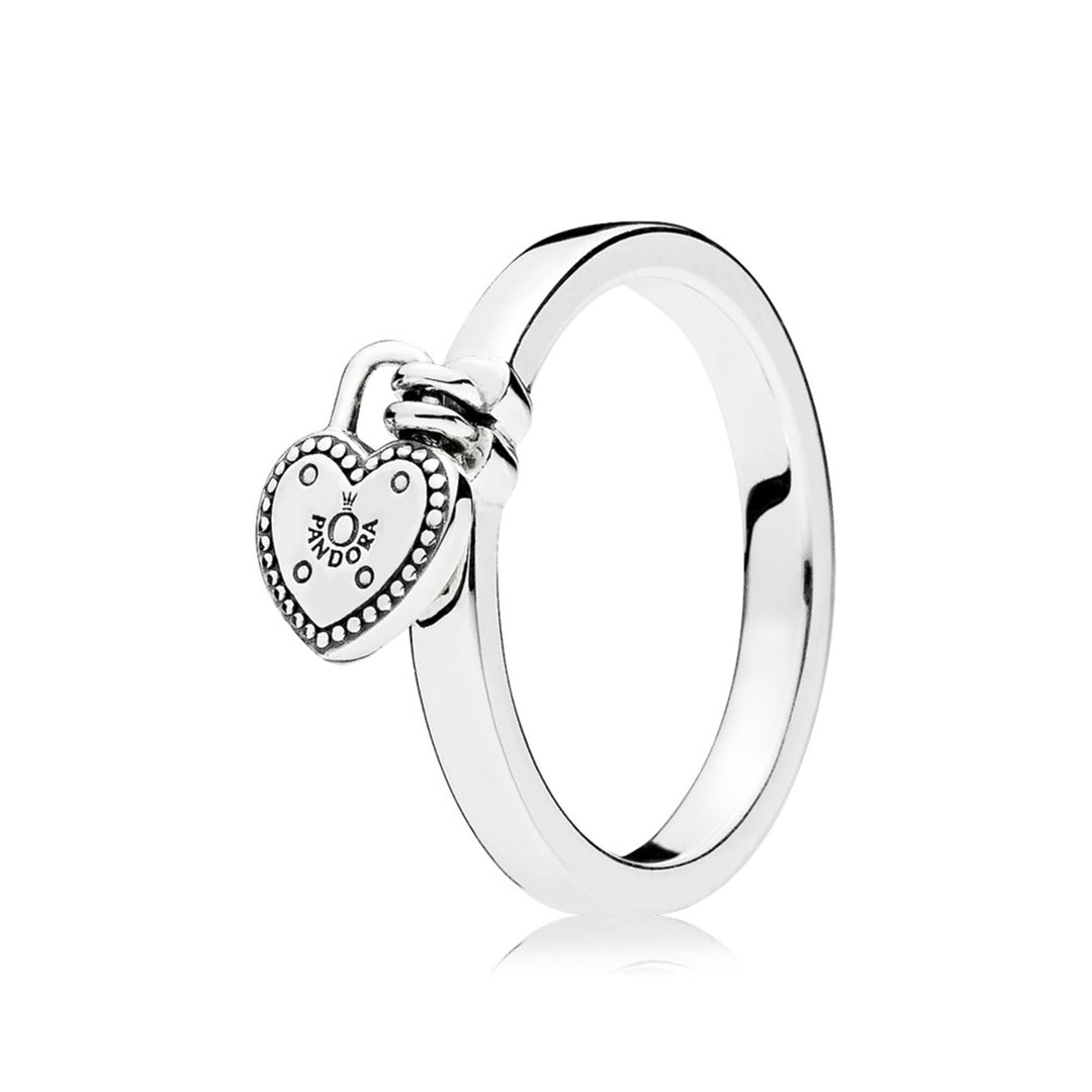 Heart padlock ring in sterling silver
