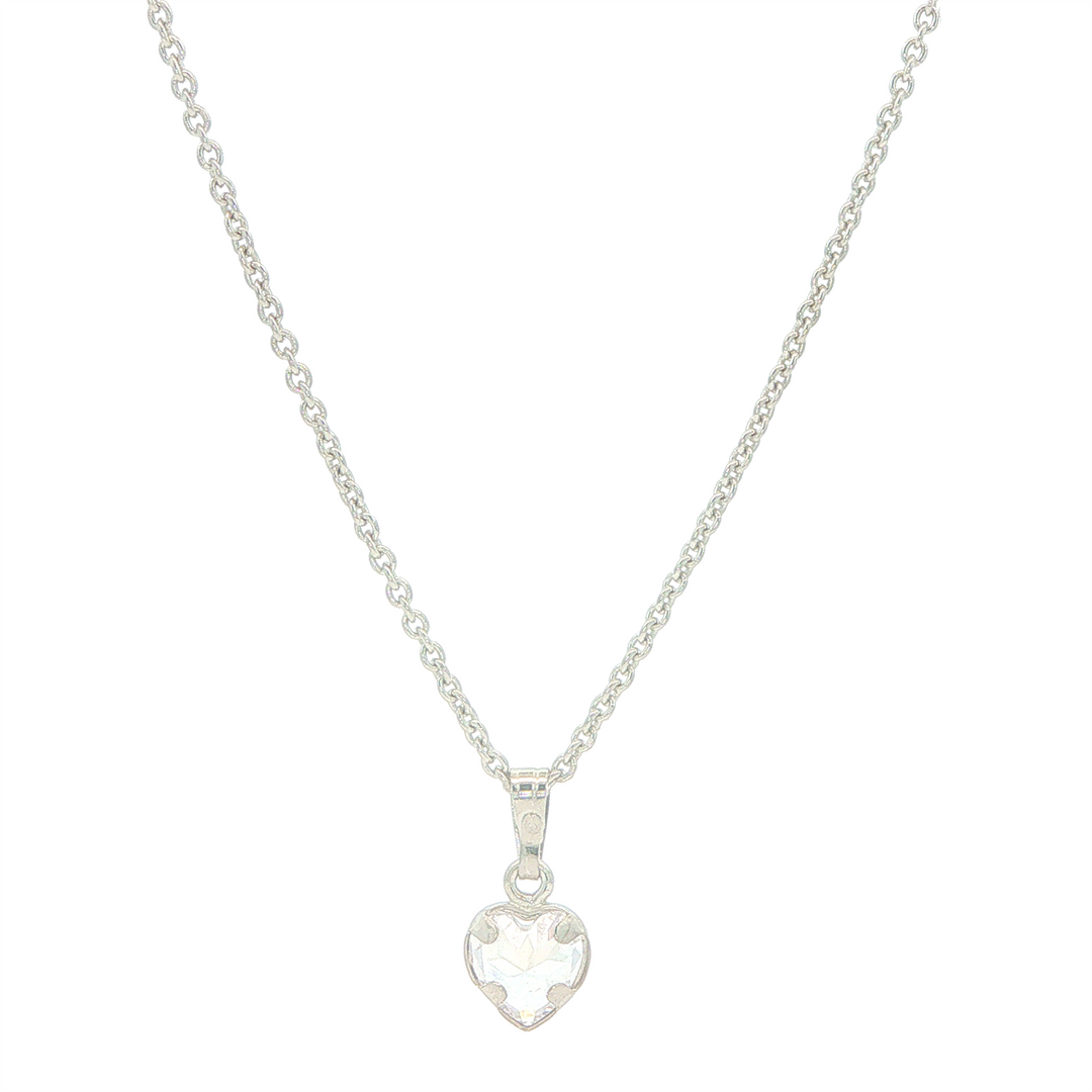 Sterling Silver Bezel Set White CZ Heart Pendant Necklace 13"