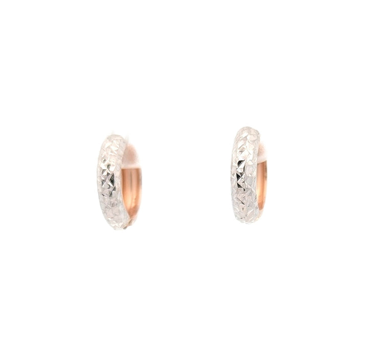 10K Two-Tone Diamond Cut Huggie Earrings