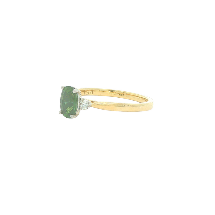 14KT Yellow and White Gold Green Sapphire and 0.10ctw Diamond Ring