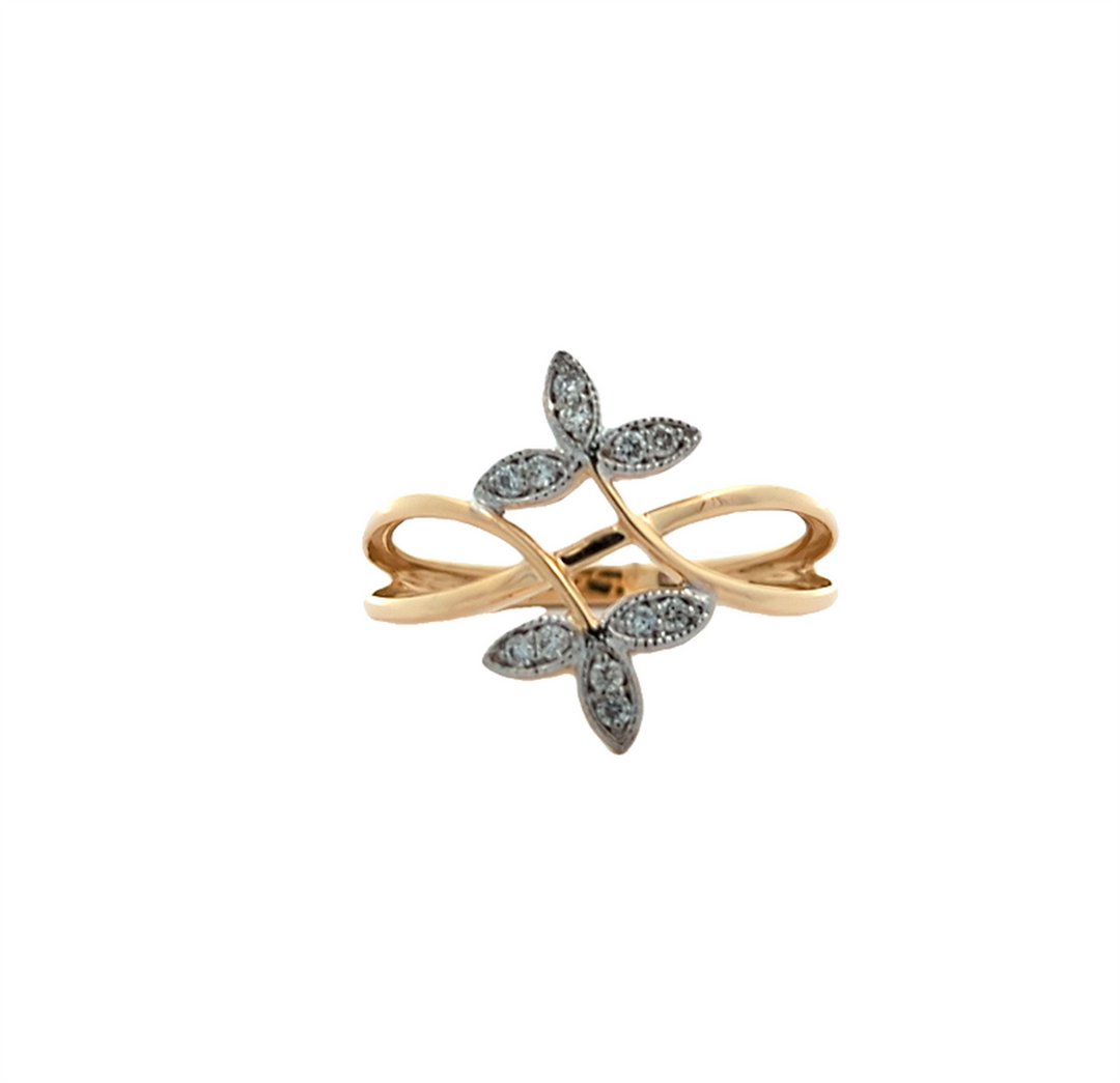 10KT Yellow and White Gold Multi Diamond Leaf Ring