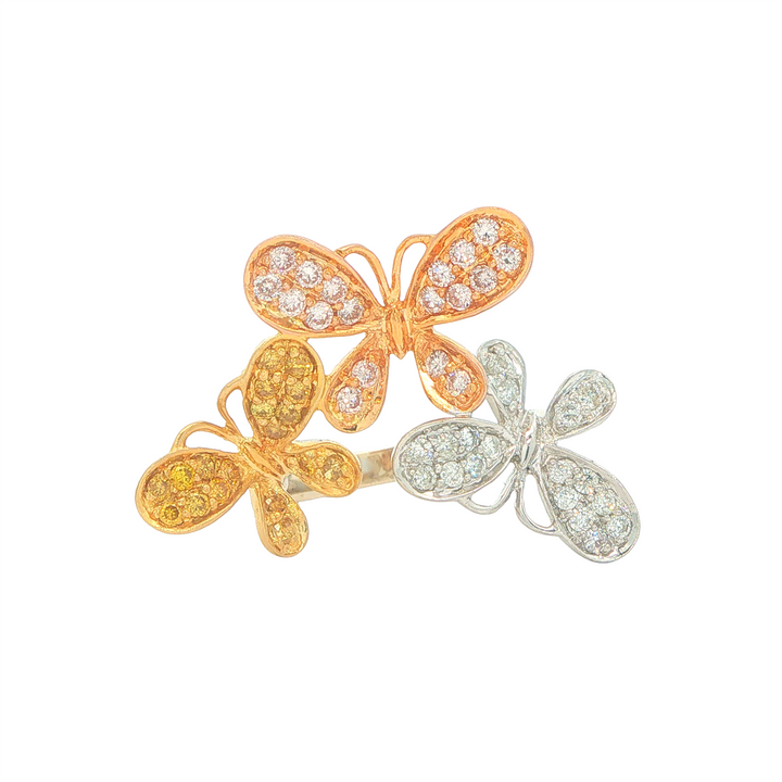 18KT White, Yellow and Rose Gold 0.82tcw Diamond Butterfy Estate Ring