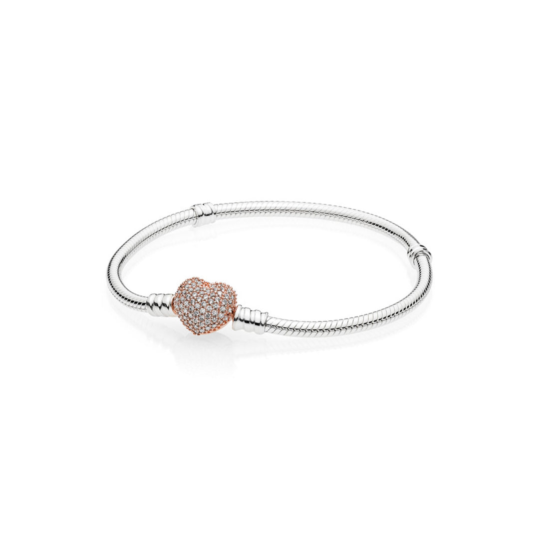 Bracelet in sterling silver with heart-shaped Rose clasp with clear CZ