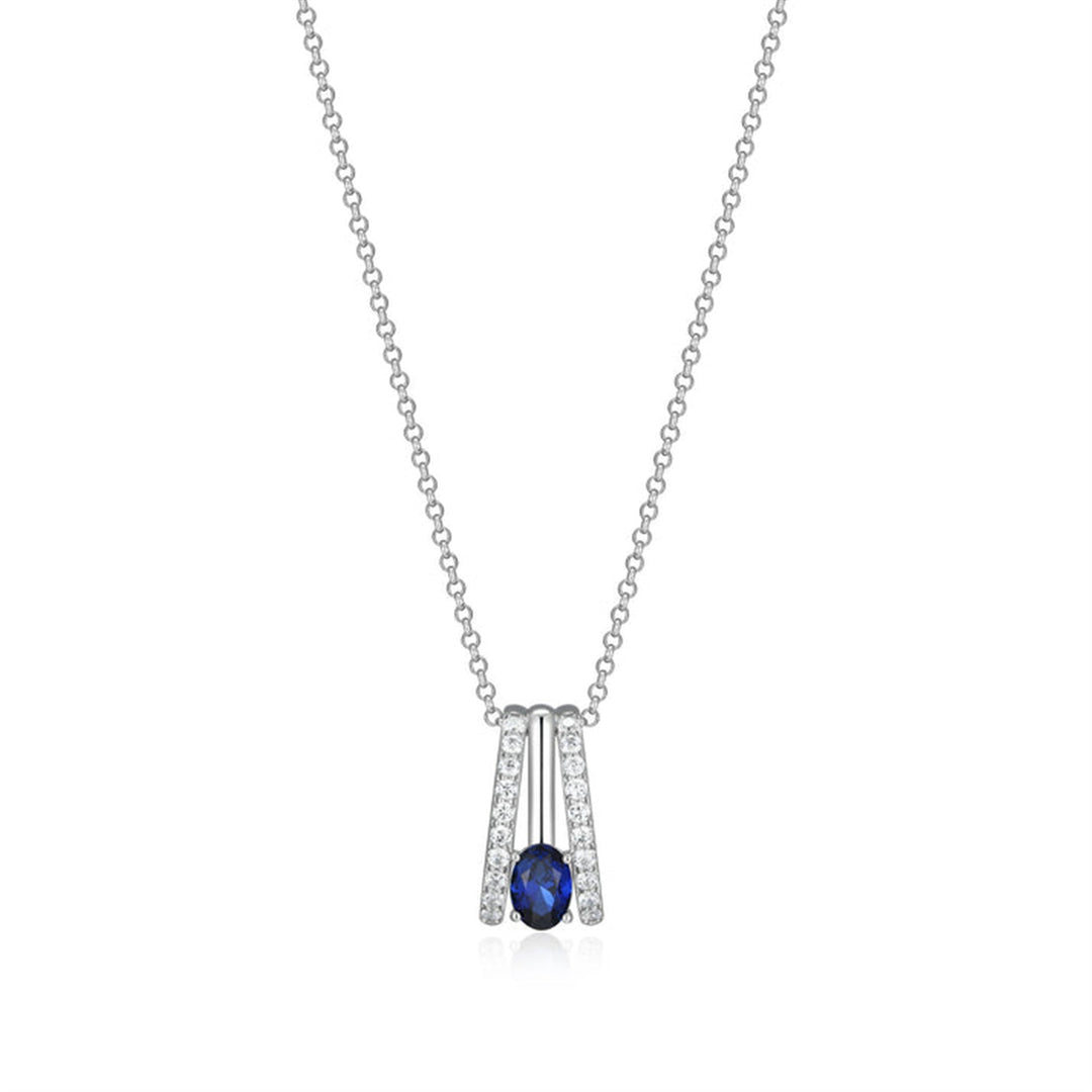 ELLE Sterling Silver Rhodium Plated Created Blue Sapphire and CZ Radiance Pave Necklace 17+3"