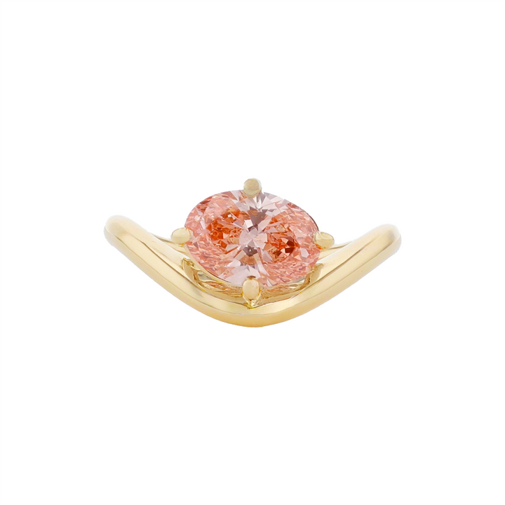 HARMONY CUSTOM 14KT Yellow Gold 1.54ct Lab Grown Fancy Orangy Pink Oval Cut Solitaire Diamond Ring