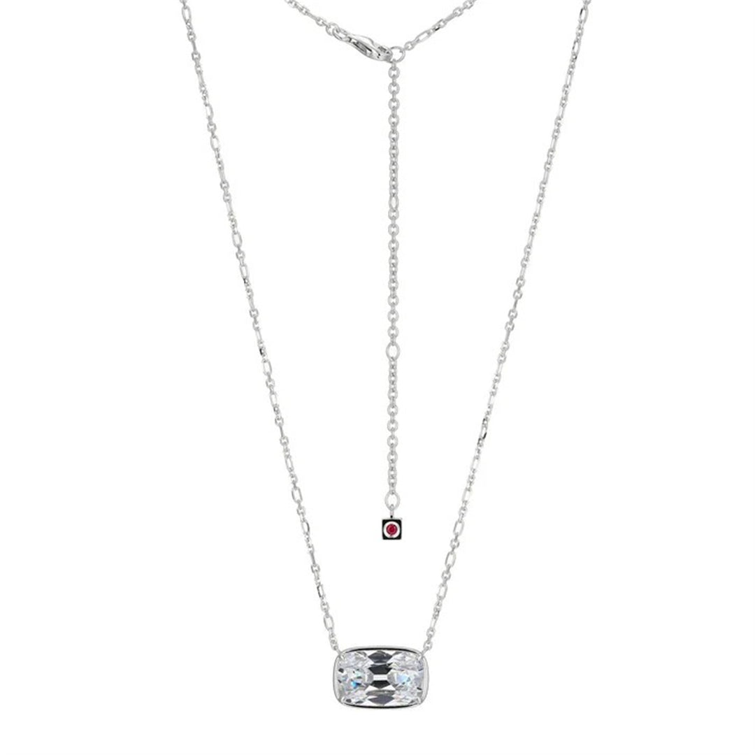 ELLE Sterling Silver "Serenelle" Old-Mine-Cut Emerald Cushion Necklace with CZ 17 + 3"