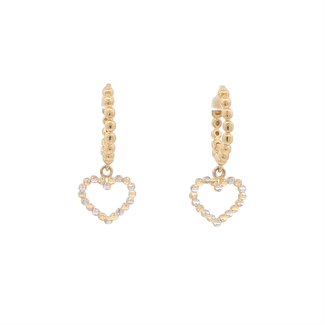 10K Yellow Gold Small Hoop with Dangling Heart Earrings