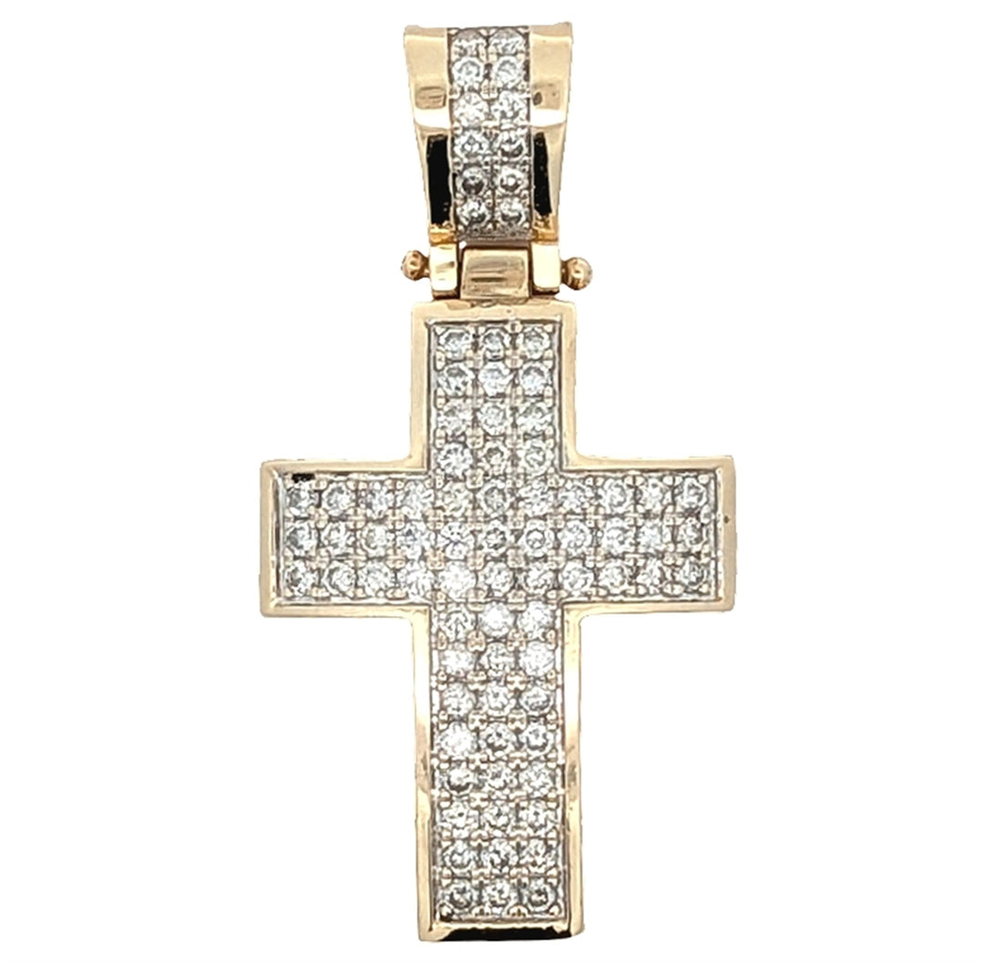 14KT Yellow Gold with Rhodium Plating 1.50ctw Diamond Estate Cross Pendant