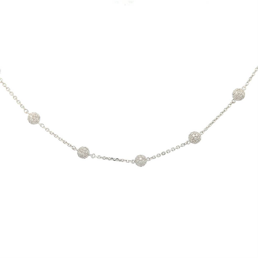 10KT White Gold 3.87ctw Diamond Bead 17" Estate Necklace