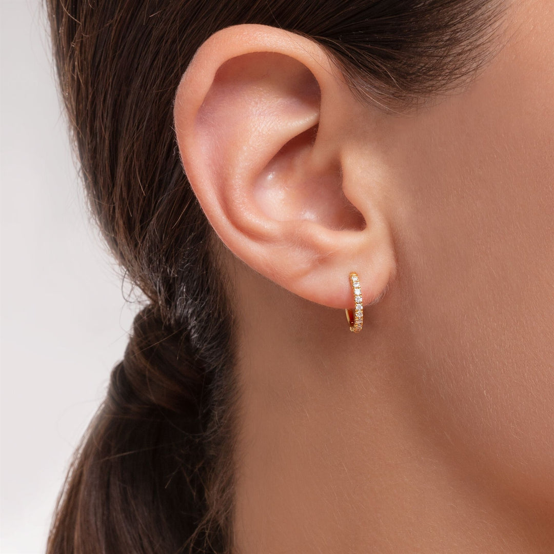 Single Hoop Earring White Stones - Gold