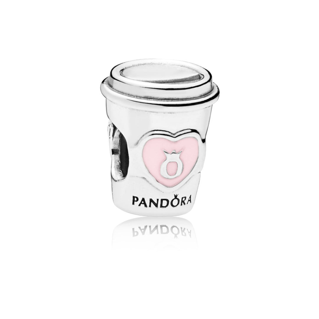 Drink To Go Pink Enamel Coffee cup charm in sterling silver with engraving Take a break