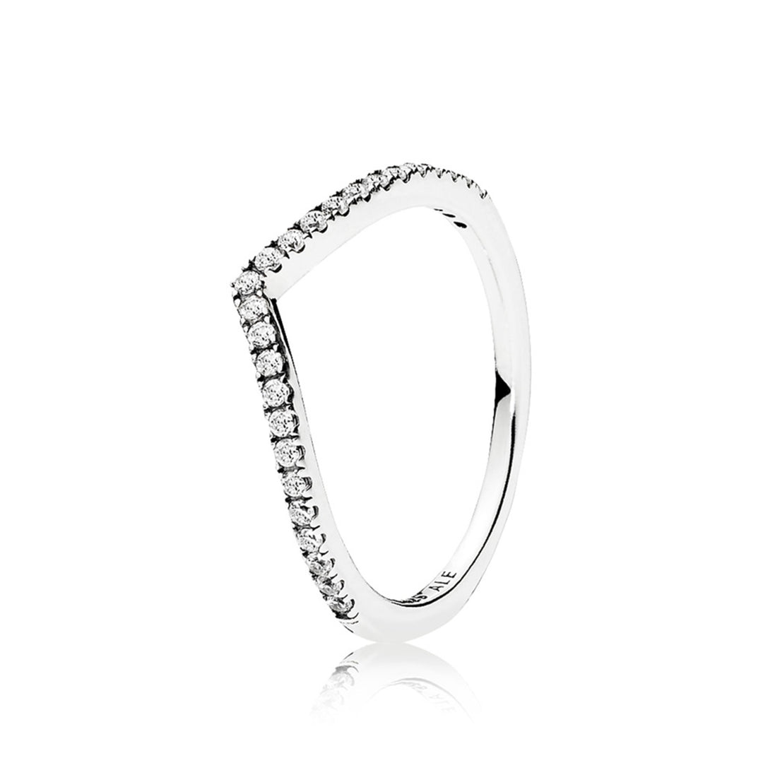 Wishbone ring in sterling silver with clear CZ