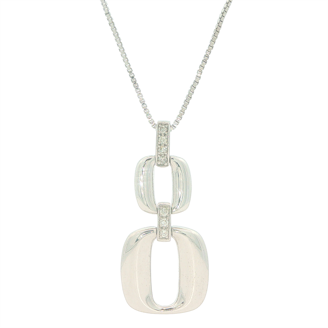 Sterling Silver Double "O" 0.07cttw Diamond Pendant Necklace 18"