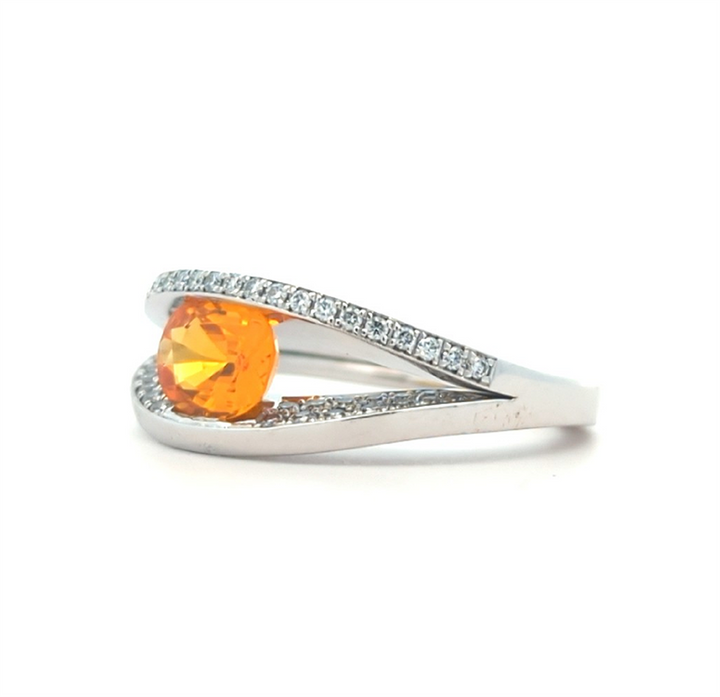 Platinum Natural Yellow Sapphire aand 0.45ctw Diamond Estate Ring