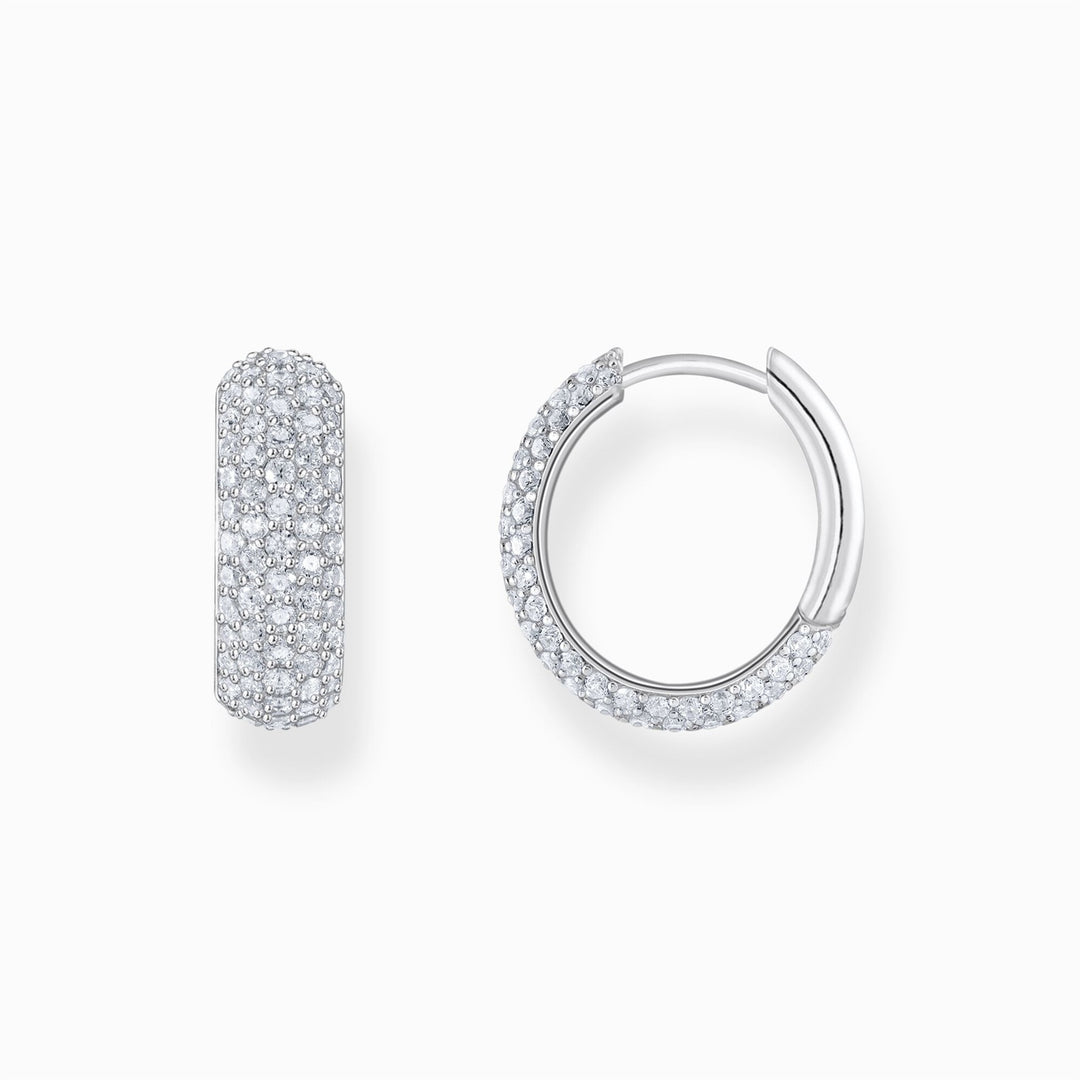 Thomas Sabo Silver Small, Wide Hoop Earrings With White Zirconia