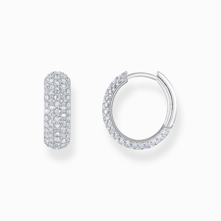 Thomas Sabo Silver Small, Wide Hoop Earrings With White Zirconia