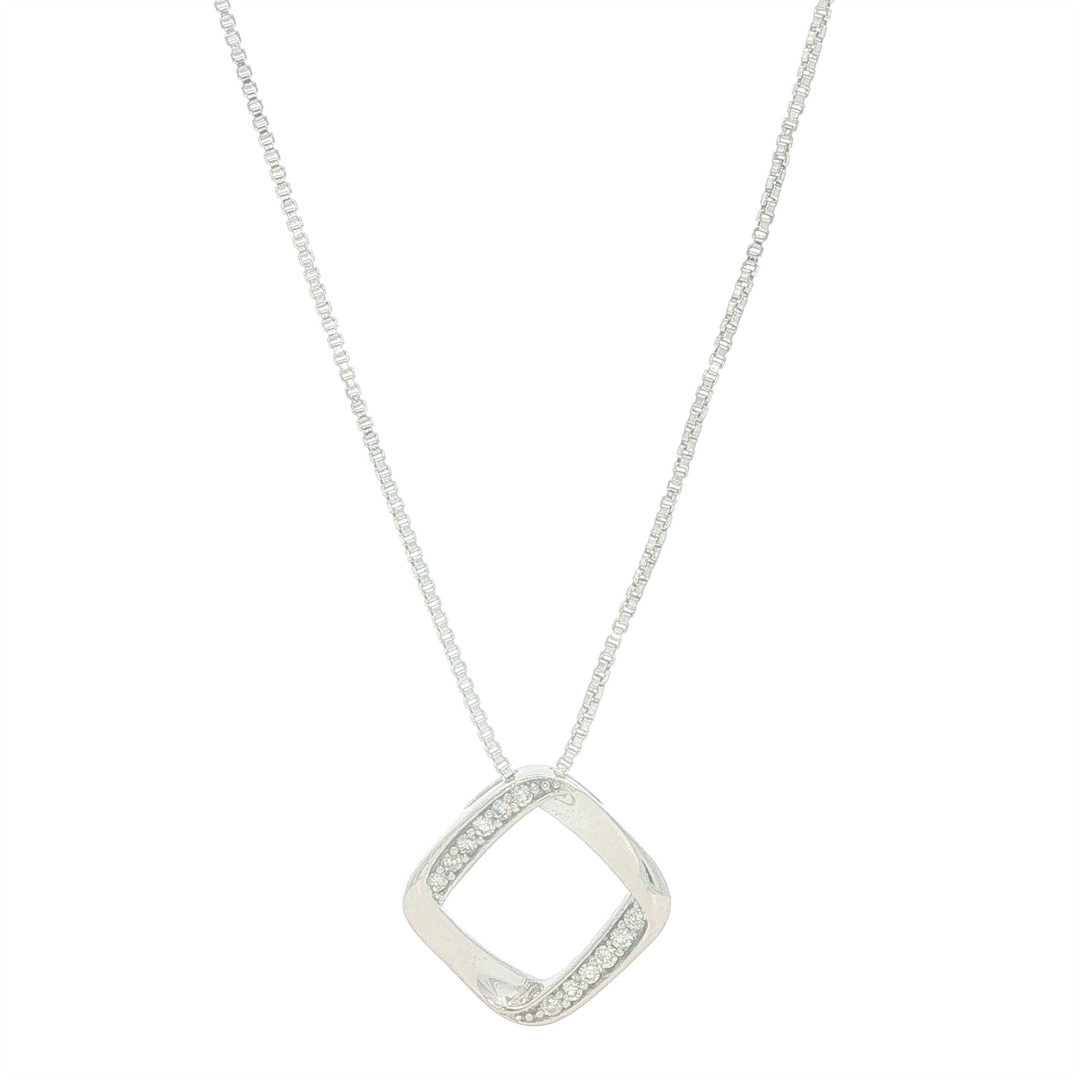 Sterling Silver 0.08cttw Diamond Rhombus Pendant Necklace 18"