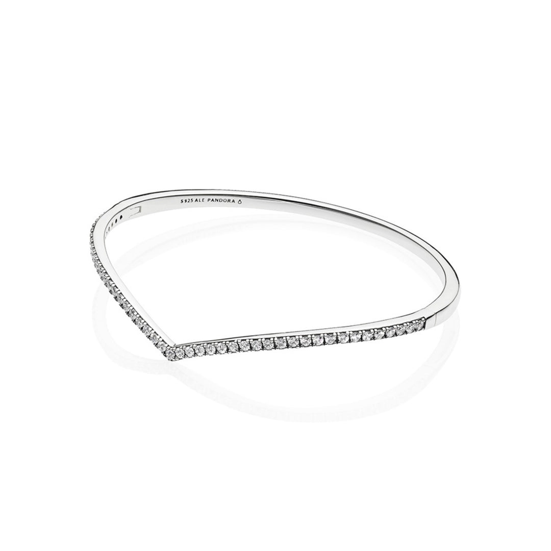 Wishbone silver bangle with clear CZ
