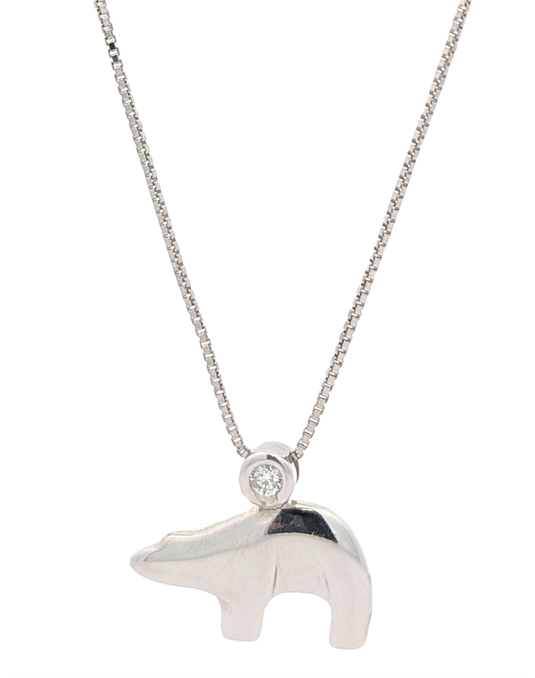 Sterling Silver Polar Bear 0.05ctw Diamond Necklace