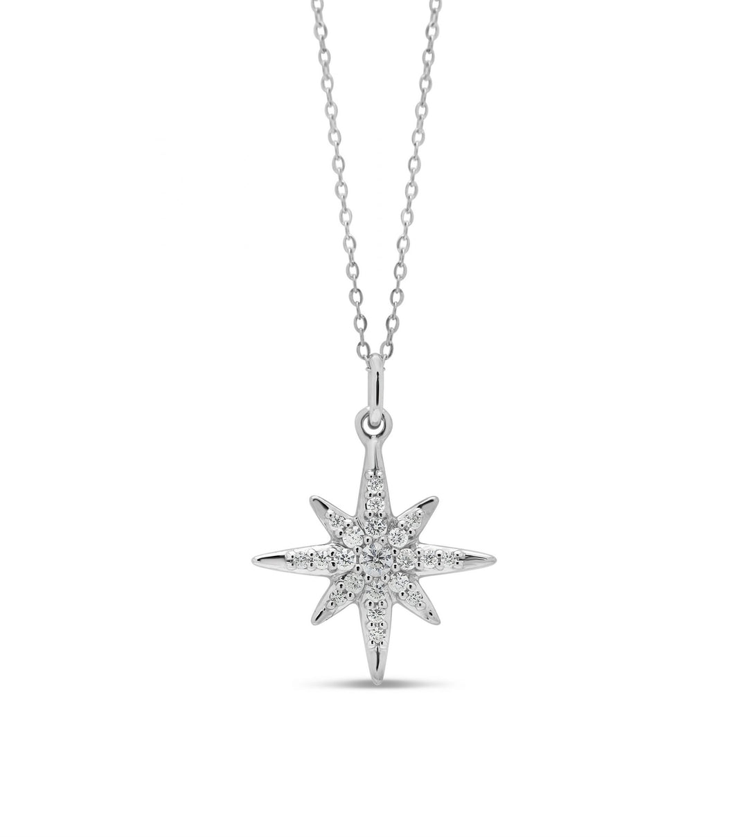 10KT White Gold 0.10ctw Diamond Star Necklace