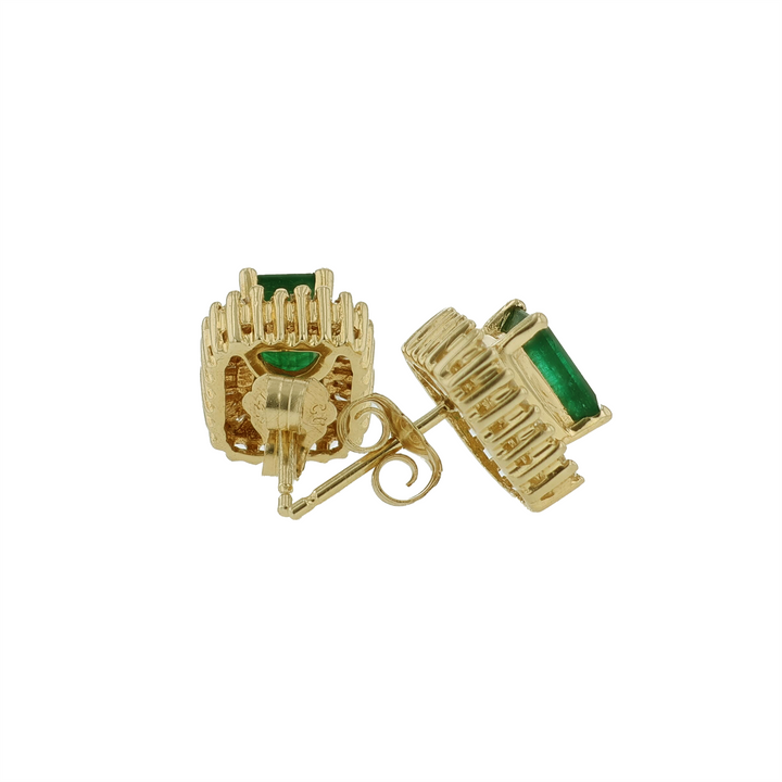 14KT Yellow Gold Emerald Cut Emerald & 0.60cttw Diamond Estate Stud Earrings